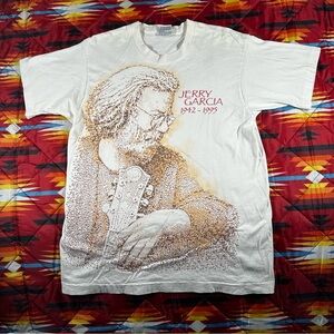 Vintage 1942-1995 Liquid Blue Jerry Garcia Memorial T-Shirt Grateful Dead Art